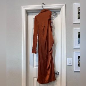 Rust One Sleeve Silk Dress